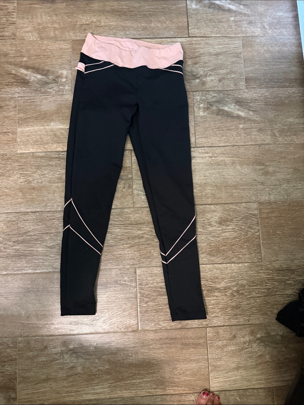 bebe Black Leggings with Pink Waistband and Trim